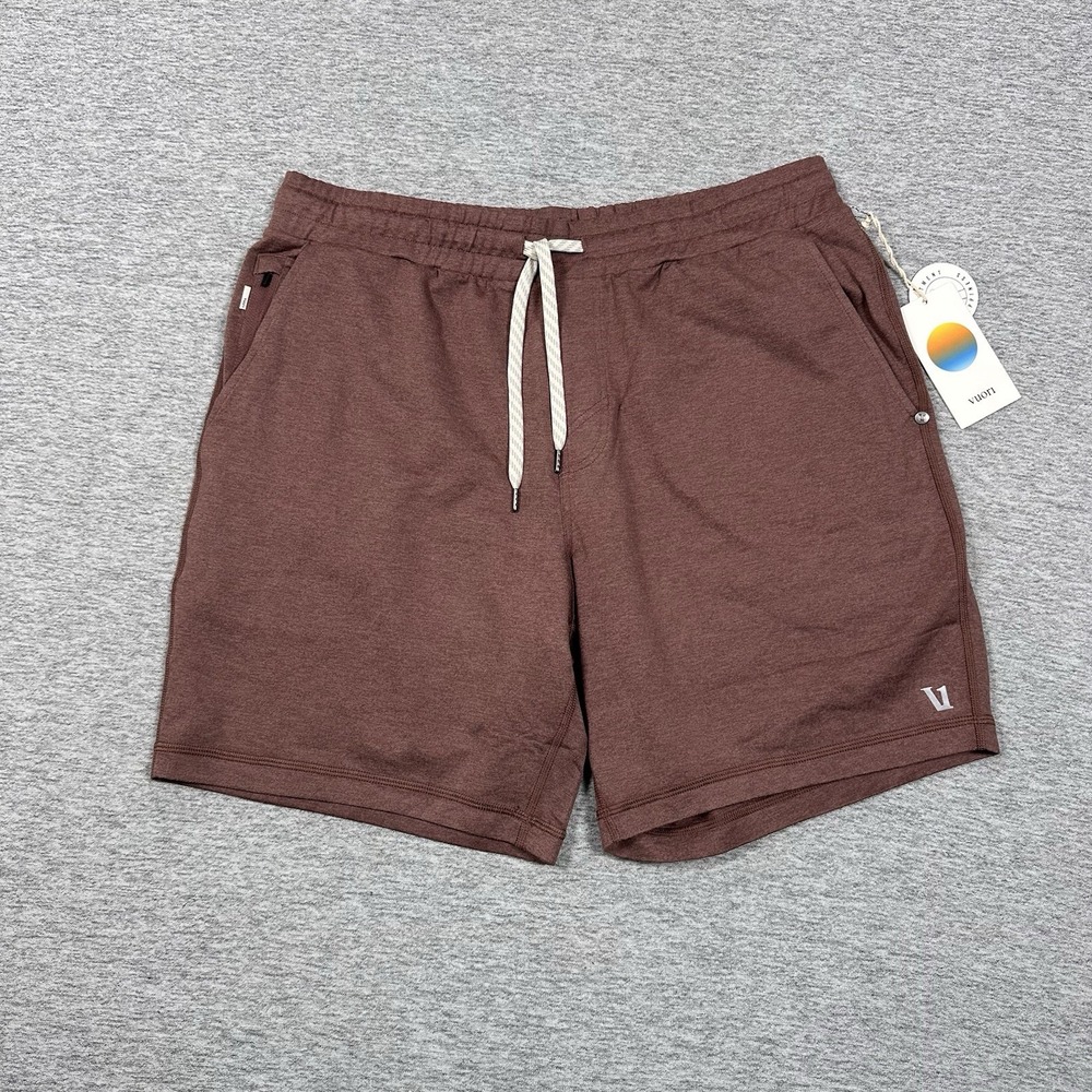 VUORI Ponto Performance Shorts Mens Large Sable Heather 7'' Active Gym NEW